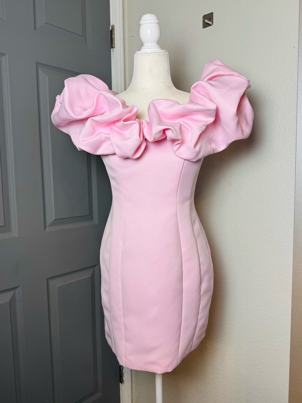 Pink Ruffled Off Shoulder Mini Dress - Picture 3 of 11